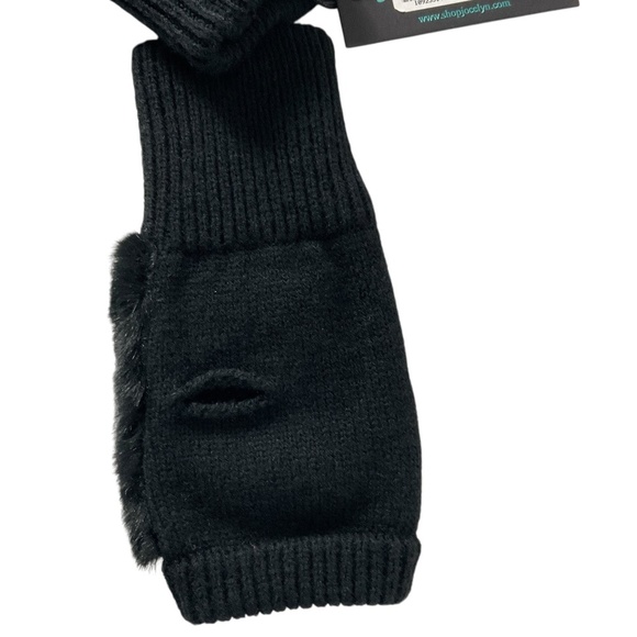 Jocelyn Faux Fur Texty Time Mittens Black OS Rhinestone Star NWT luxury mittens - Picture 4 of 8